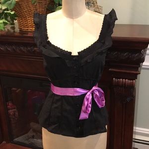 🍁 NWT Black Cotton Witchy Goth Top Lace Trim L